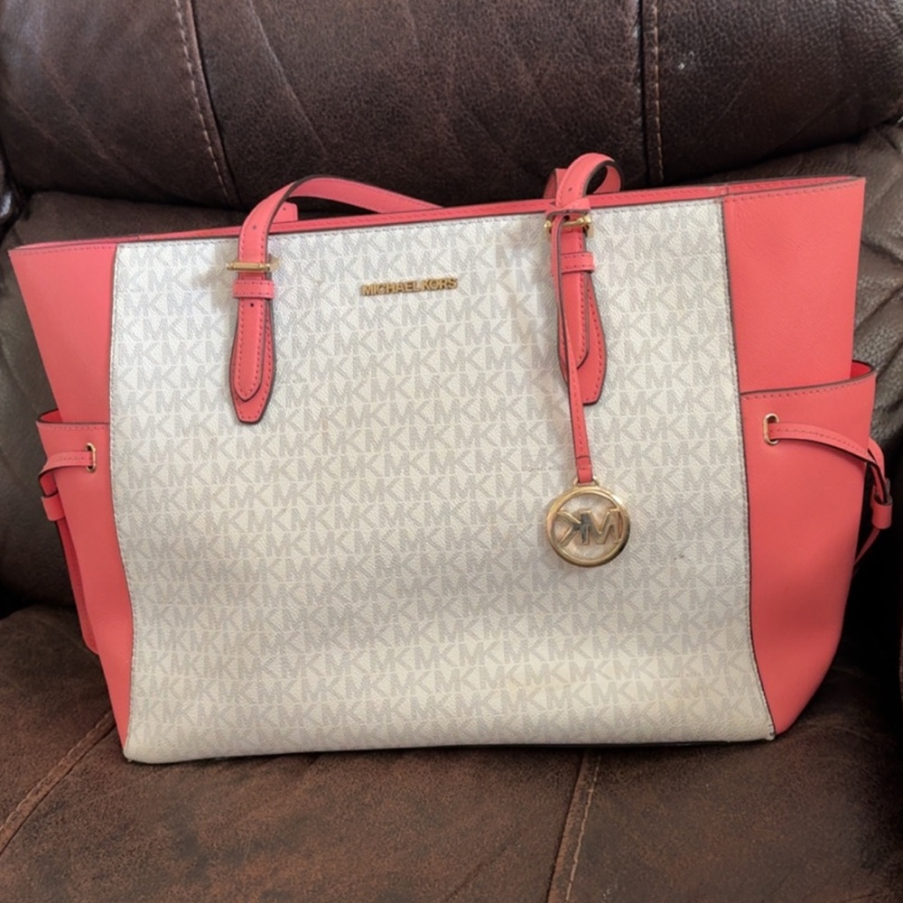 Michael Kors Coral and Cream Tote Bag